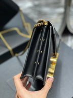 Saint Laurent Cassandra Medium Chain Bag In Grain De Poudre Embossed 22cm Black