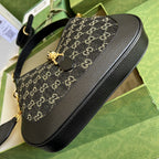 Gucci Jackie 1961 Small Shoulder Bag Black And Ivory GG Denim Jacquard For Women 11in/28cm