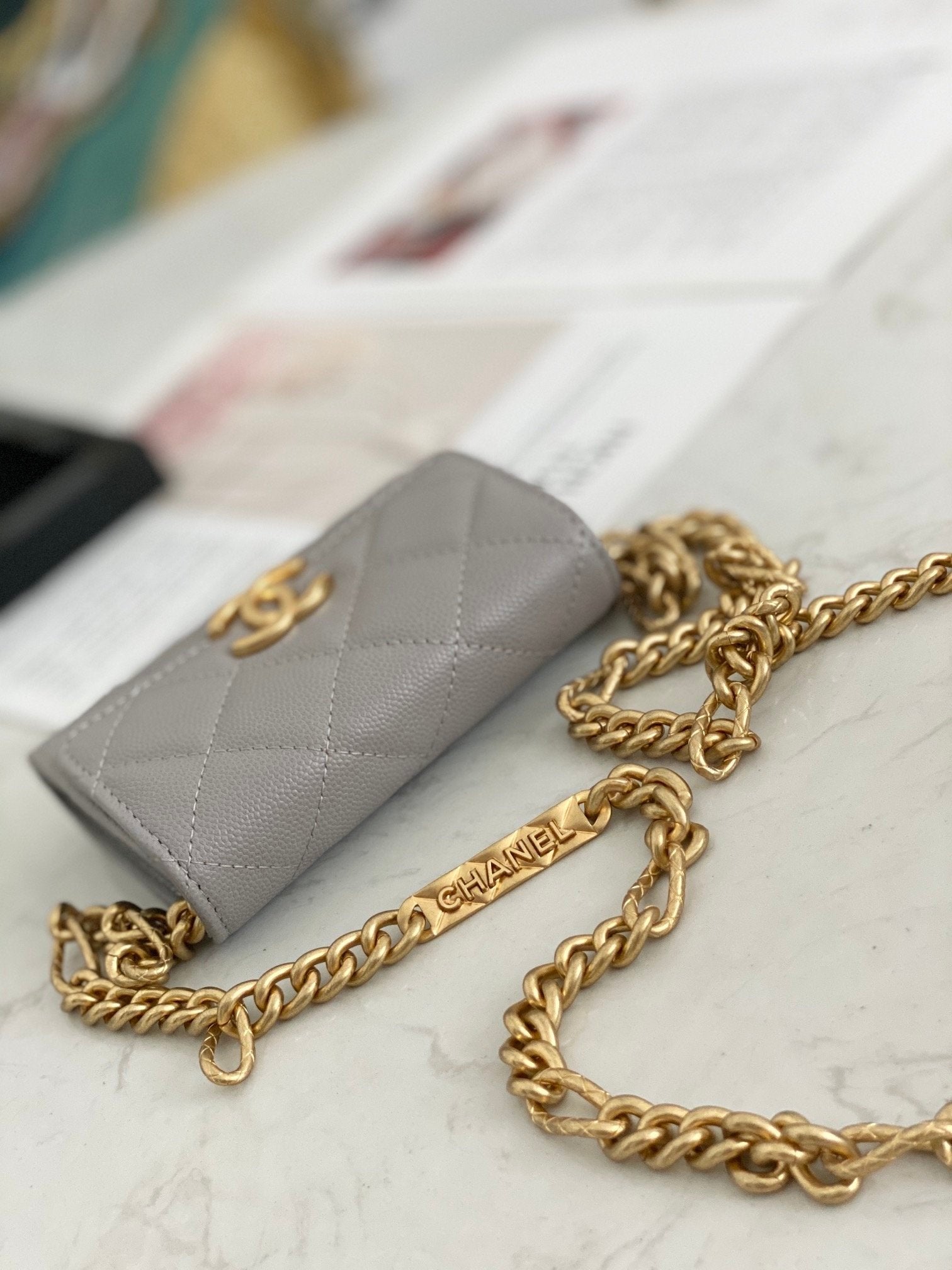 Chanel Flap Bag Mini Gold 12cm Grey