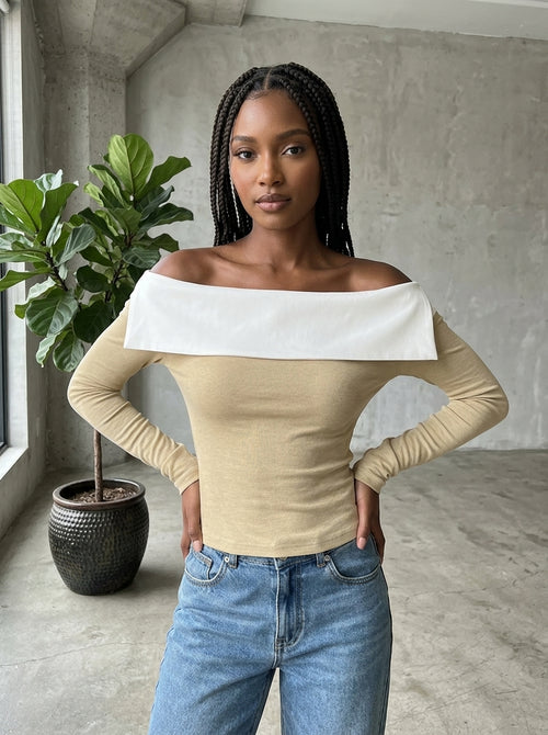 Soft knit khaki top for coffee meetups and weekend outings