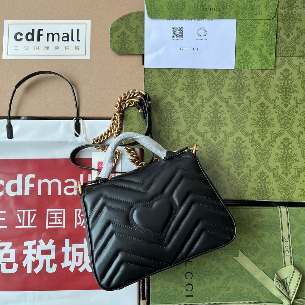 Gucci GG Marmont Mini Top Handle Bag Black For Women, Women’s Bags 8.3in/21cm