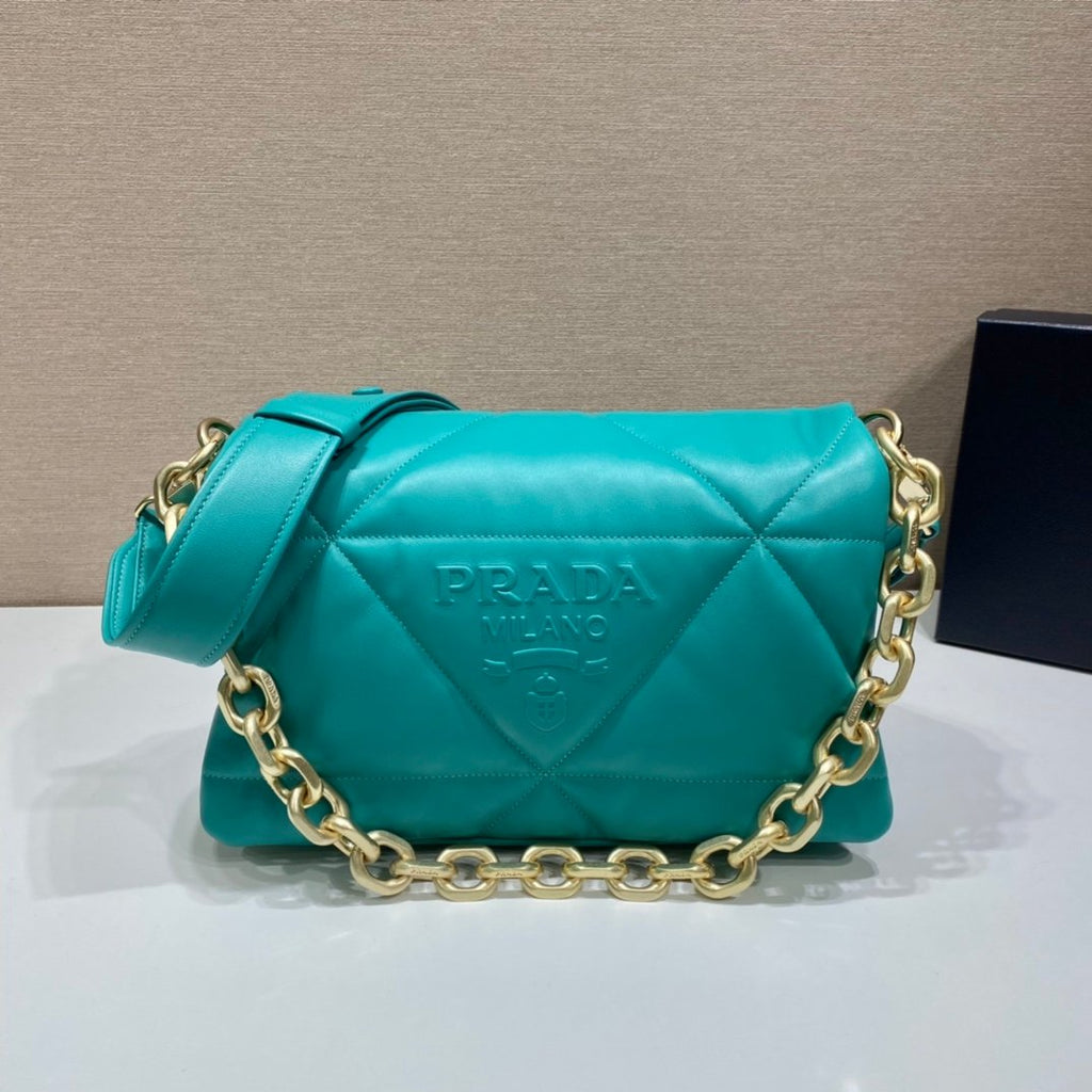 Prada System Nappa Patchwork Shoulder Bag Jade Green For Women, Women’s Bags 7.5in/19cm