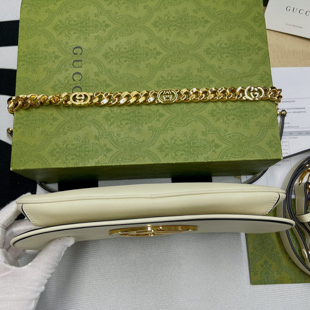 Gucci Blondie Shoulder Bag White For Women, Women’s Bags 11in/28cm