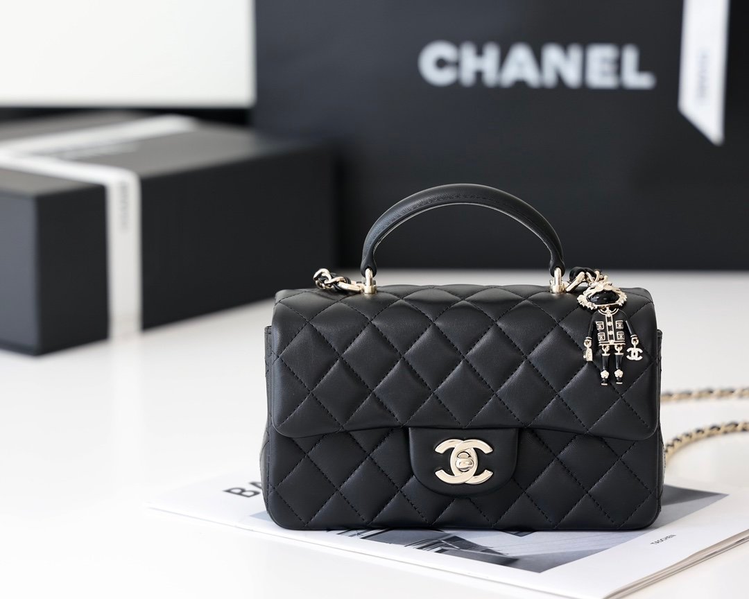 Chanel Mini Flapbag With Top Handle AS2431 20cm Black