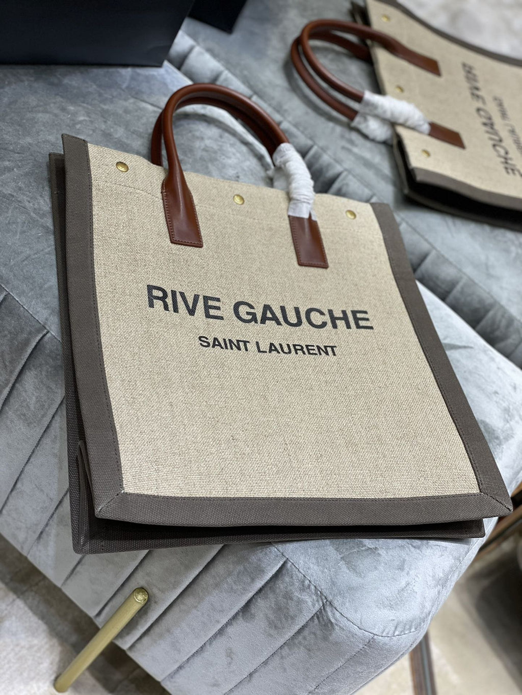 Saint Laurent Rive Gauche North/South Tote Bag In Printed Linen For Women 39cm YSL 632539FAABR9083