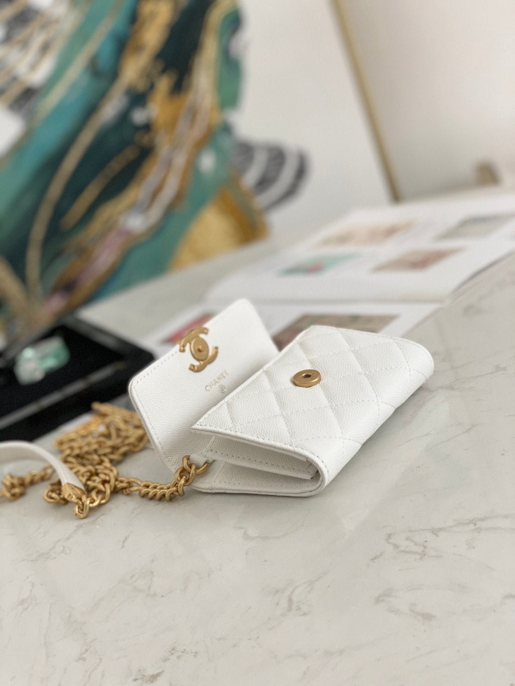 Chanel Flap Bag Mini Gold 12cm White
