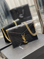 Saint Laurent Cassandra Medium Chain Bag In Grain De Poudre Embossed 22cm Black