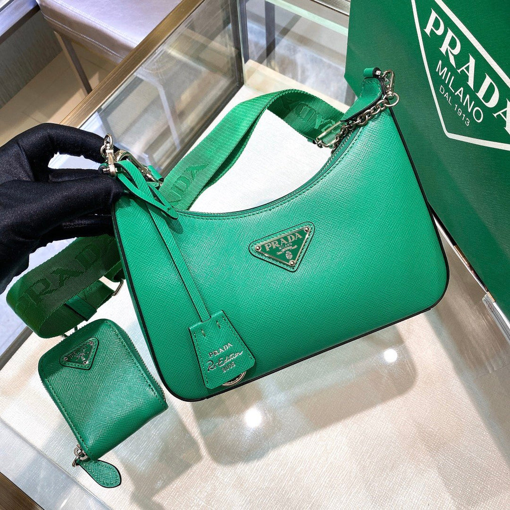 Prada Re-Edition 2005 Saffiano Leather Bag Green For Women, Women’s Bags 8.6in/22cm