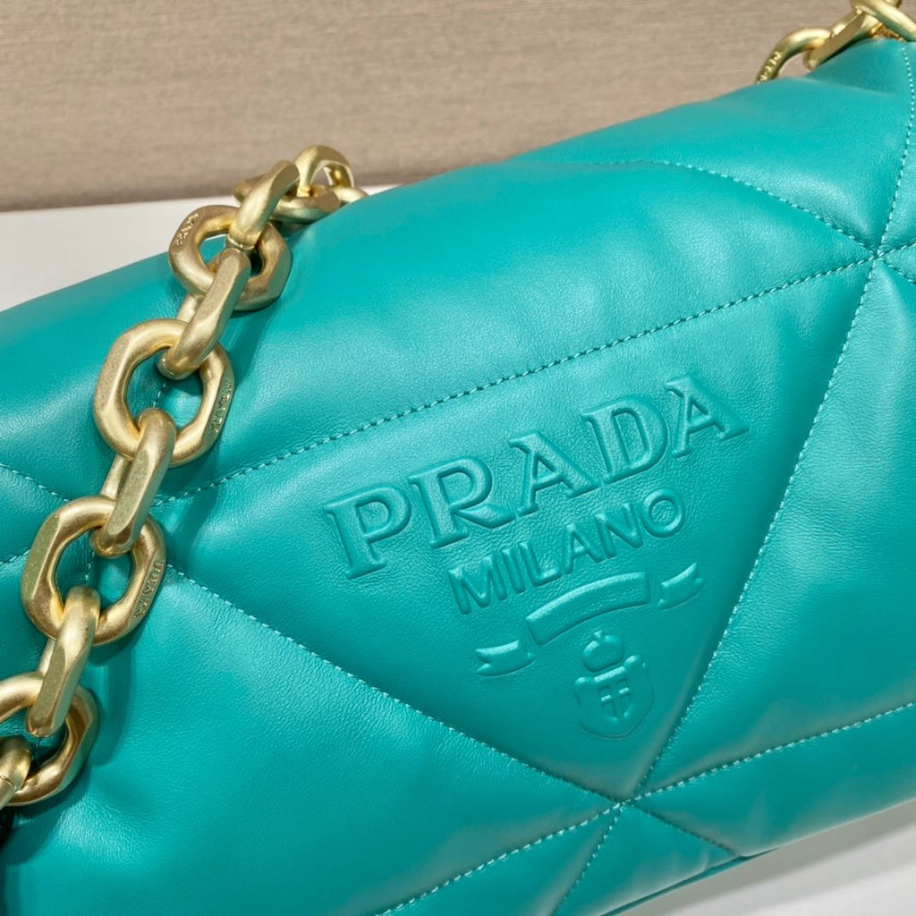 Prada System Nappa Patchwork Shoulder Bag Jade Green For Women, Women’s Bags 7.5in/19cm