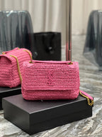 Saint Laurent Niki Medium Chain Bag In Rafia For Women 28cm Pink YSL 632539FAABR9083