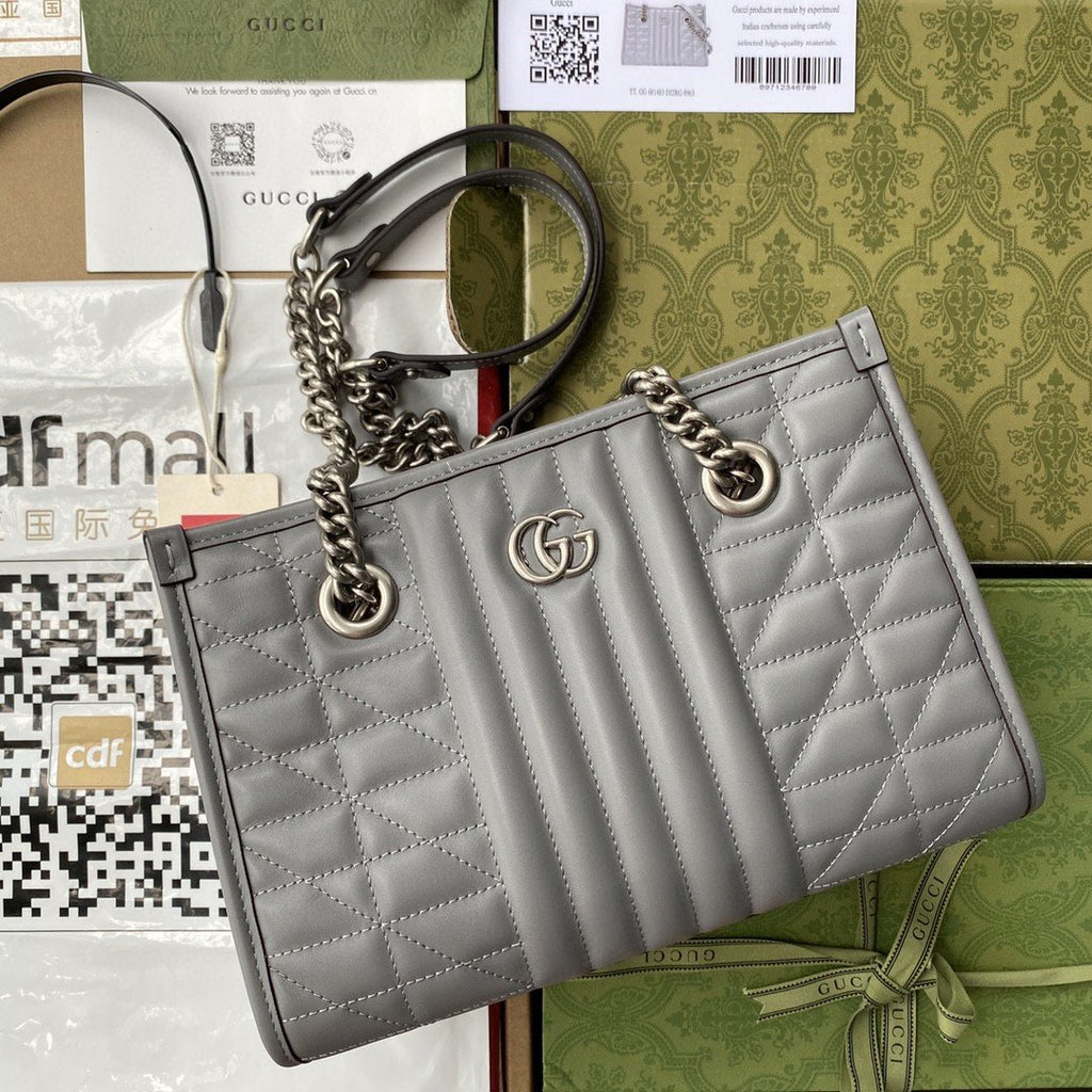 GG Marmont Small Tote Bag Dark Grey Matelassé For Women 10in/26.5cm