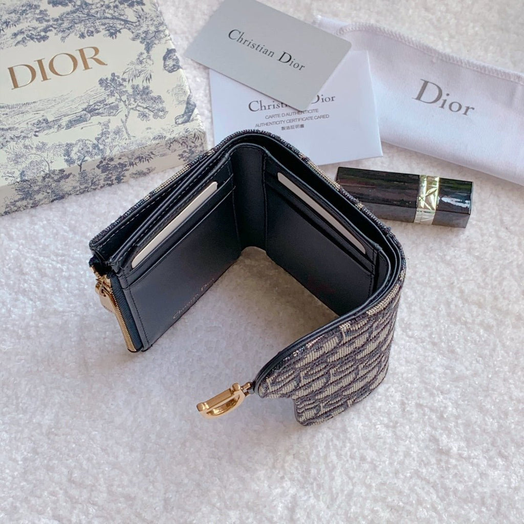 Christian Dior Saddle Flap Card Holder Black Wallet 11cm