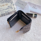 Christian Dior Saddle Flap Card Holder Black Wallet 11cm