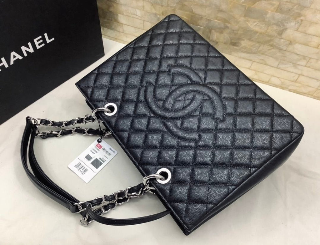 Chanel Classic Tote Bag Silver Hardware 34cm Black