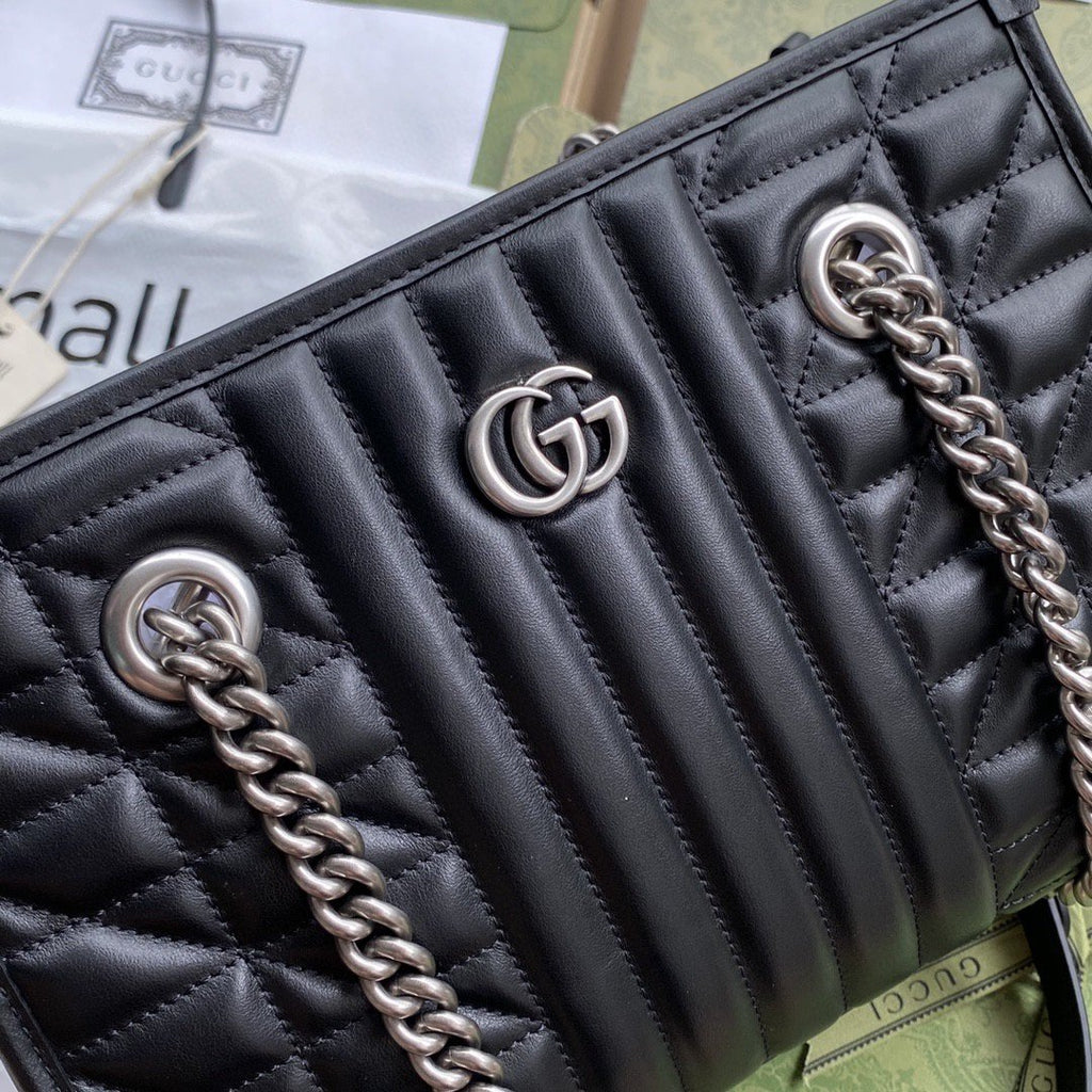 Gucci GG Marmont Small Tote Bag Black Matelasses For Women 10.4in/26.5cm
