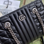 Gucci GG Marmont Small Tote Bag Black Matelasses For Women 10.4in/26.5cm