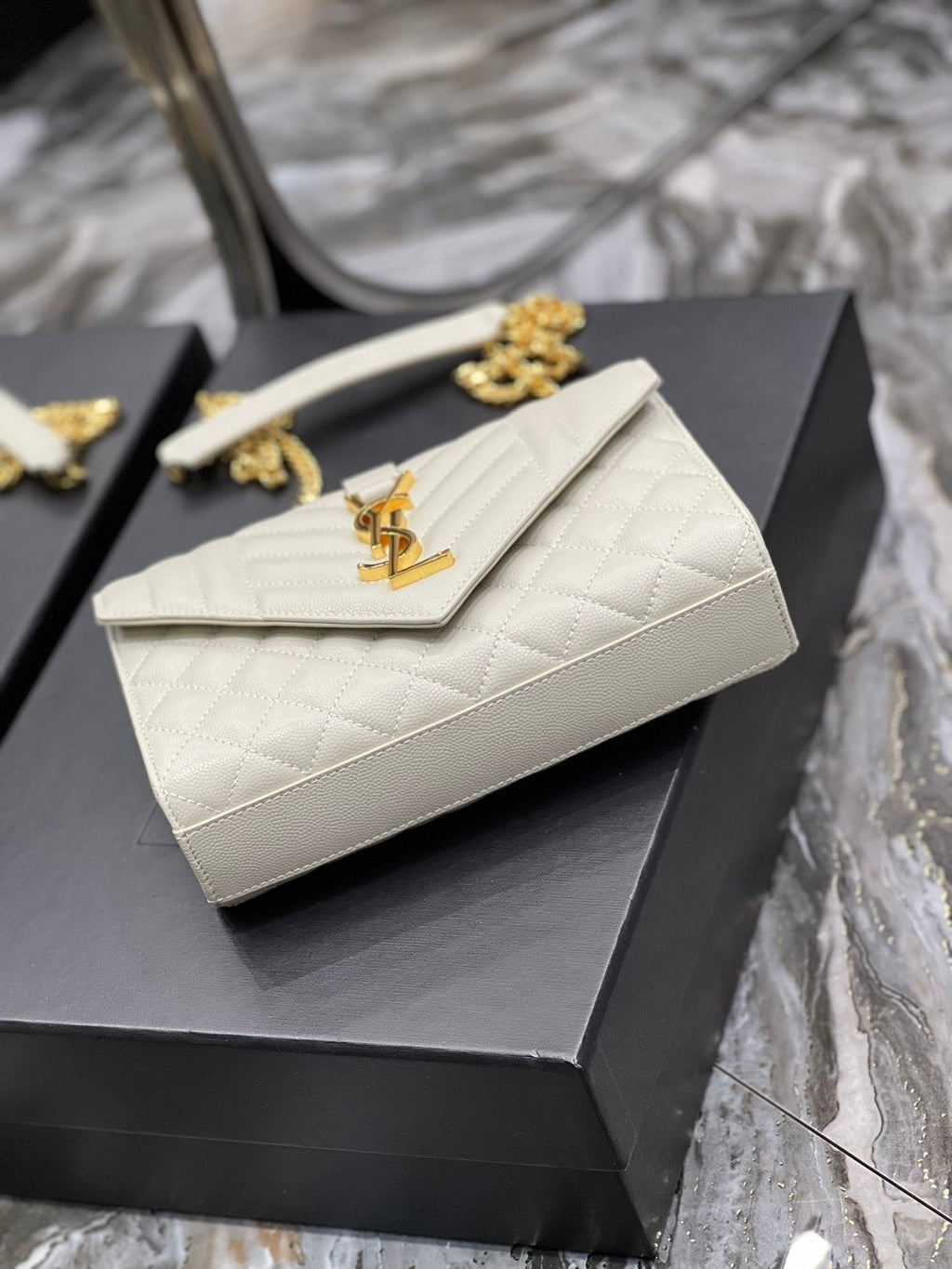 Saint Laurent Small Bag In Mix Matelasse 21cm Beige