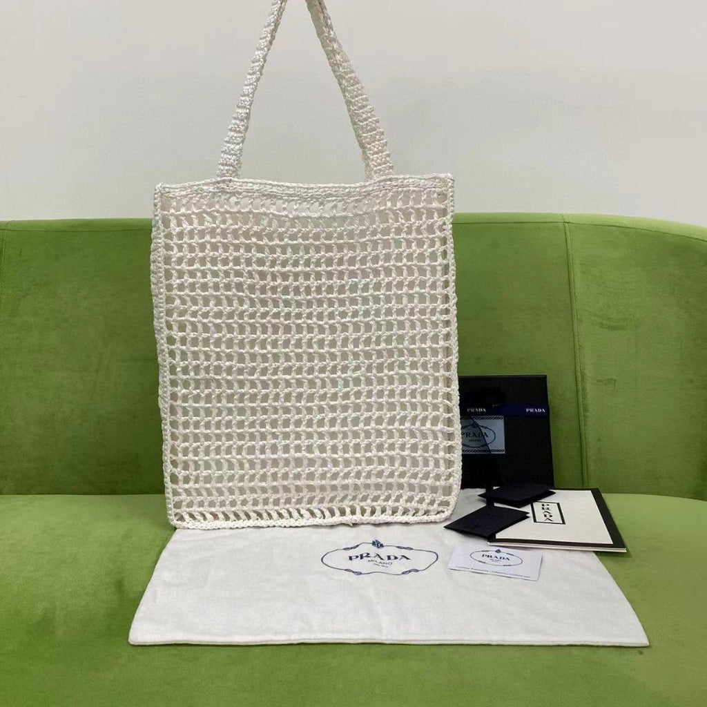 Prada Raffia Tote Bag White For Women, Women’s Bags 14.9in/38cm