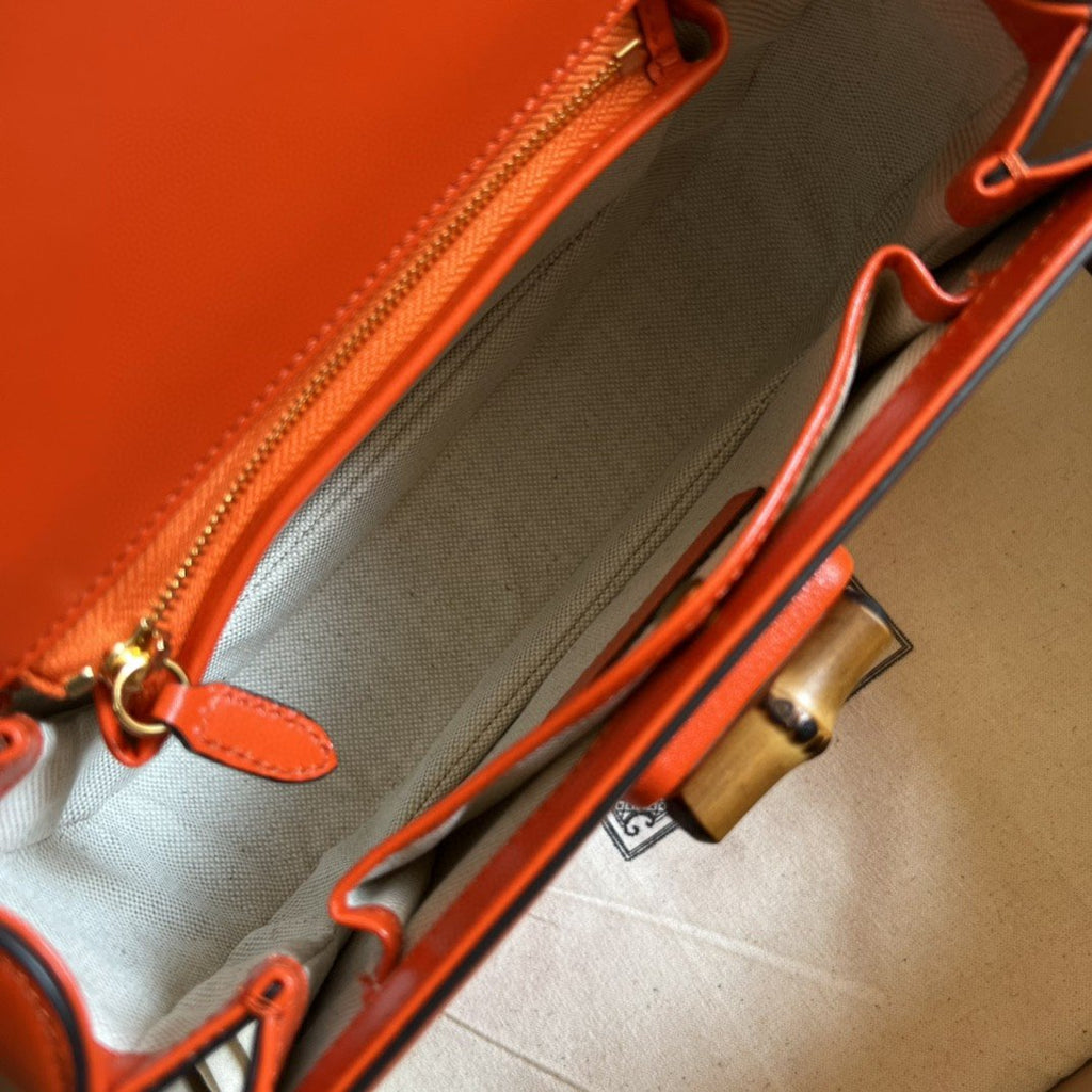 Gucci Bamboo 1947 Small Top Handle Bag Orange For Women 8.3in/21cm ‎GG