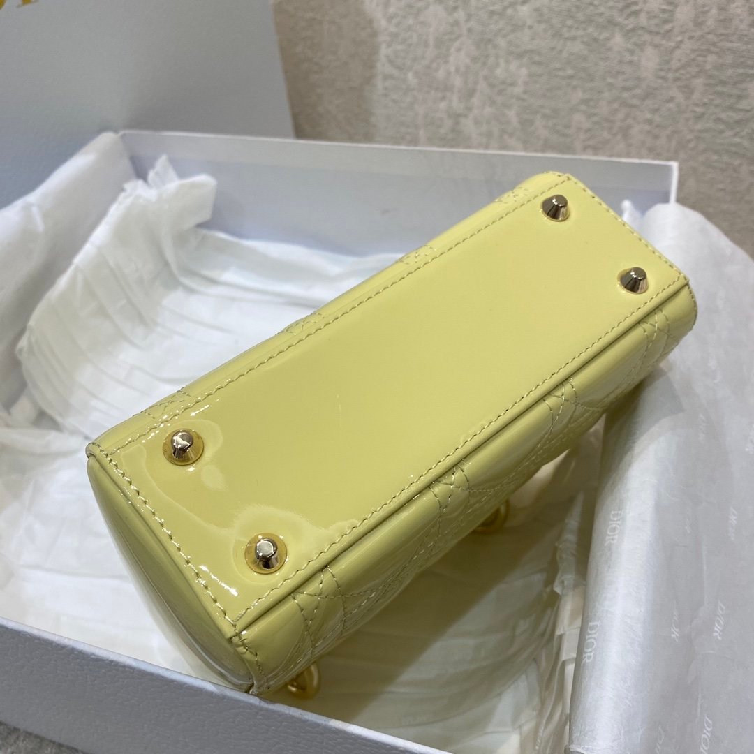 Christian Dior Lady Dior Bag Gold Hardware 17cm Yellow