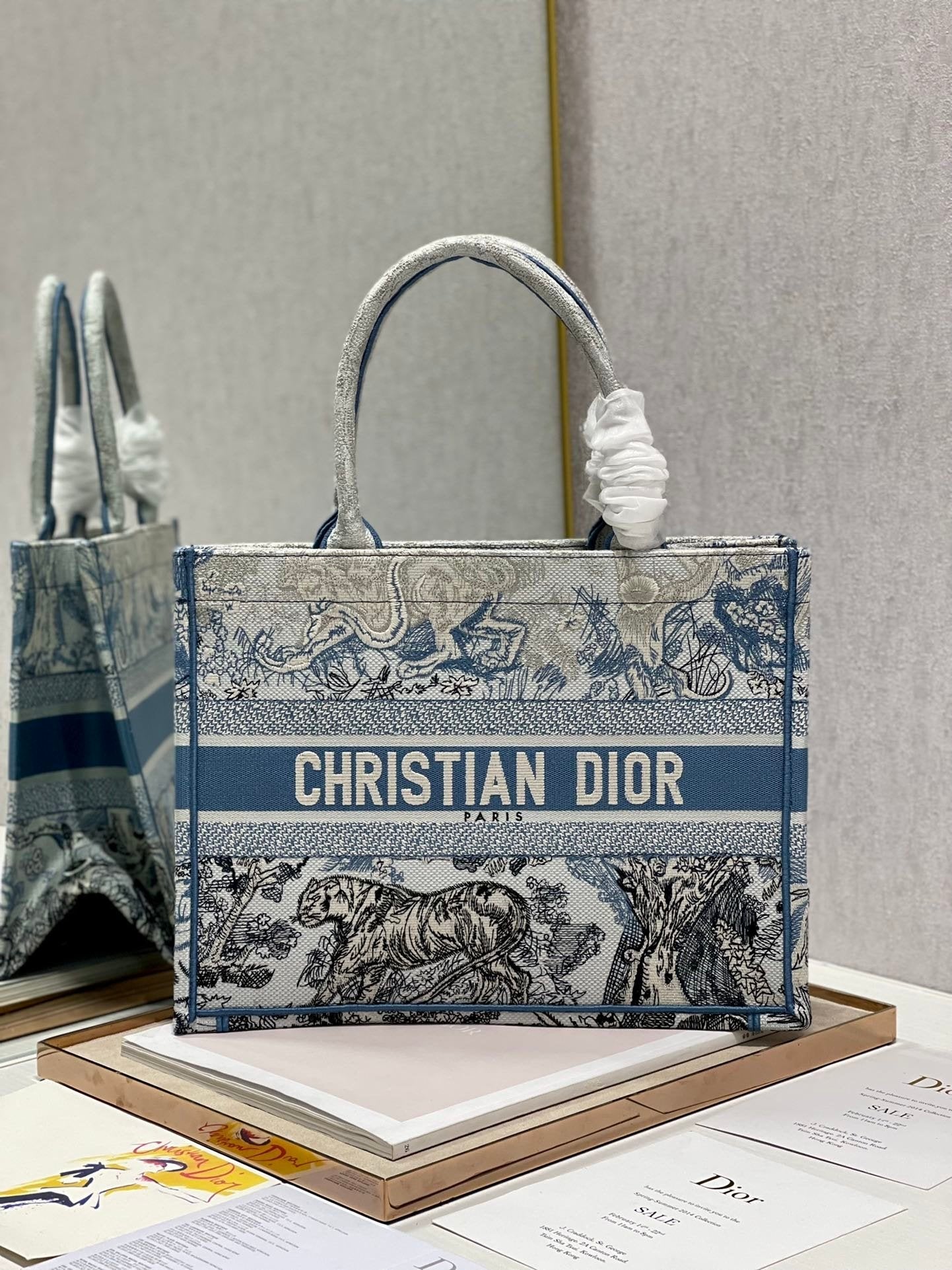 Christina Dior Medium Book Tote Bag 36cm Blue