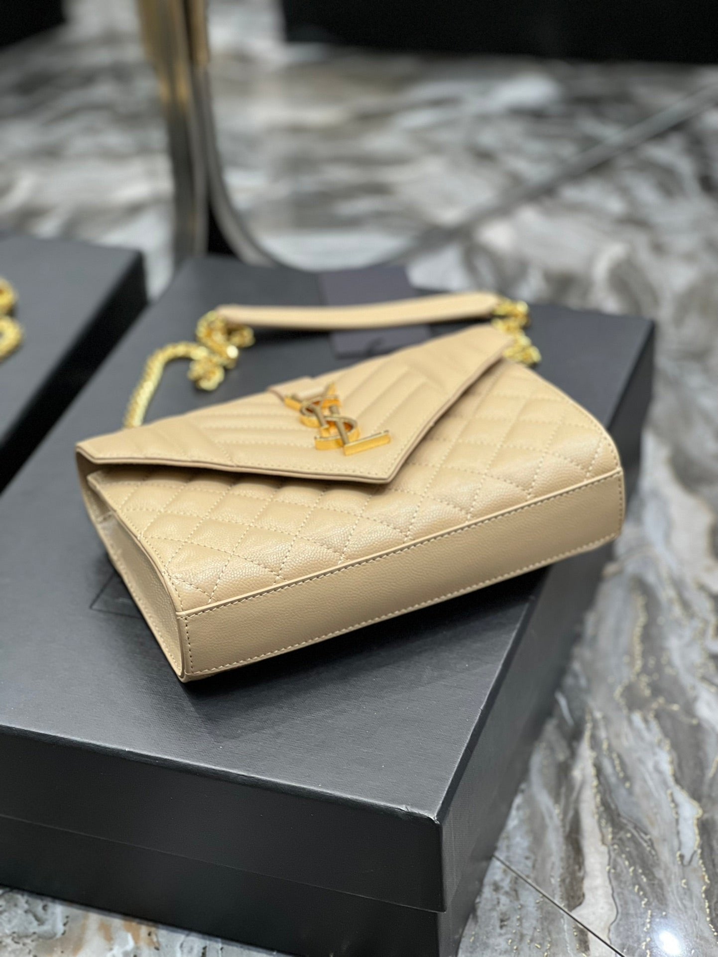 Saint Laurent Small Bag In Mix Matelasse 21cm Beige