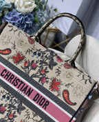 Christian Dior Multicolor Book Tote Flowers Embroidery 42cm