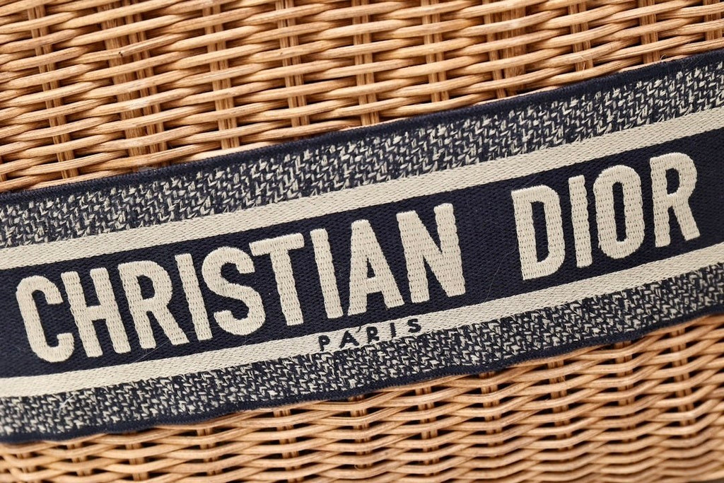 Christian Dior Blue Wicker Bucket Bag 28cm