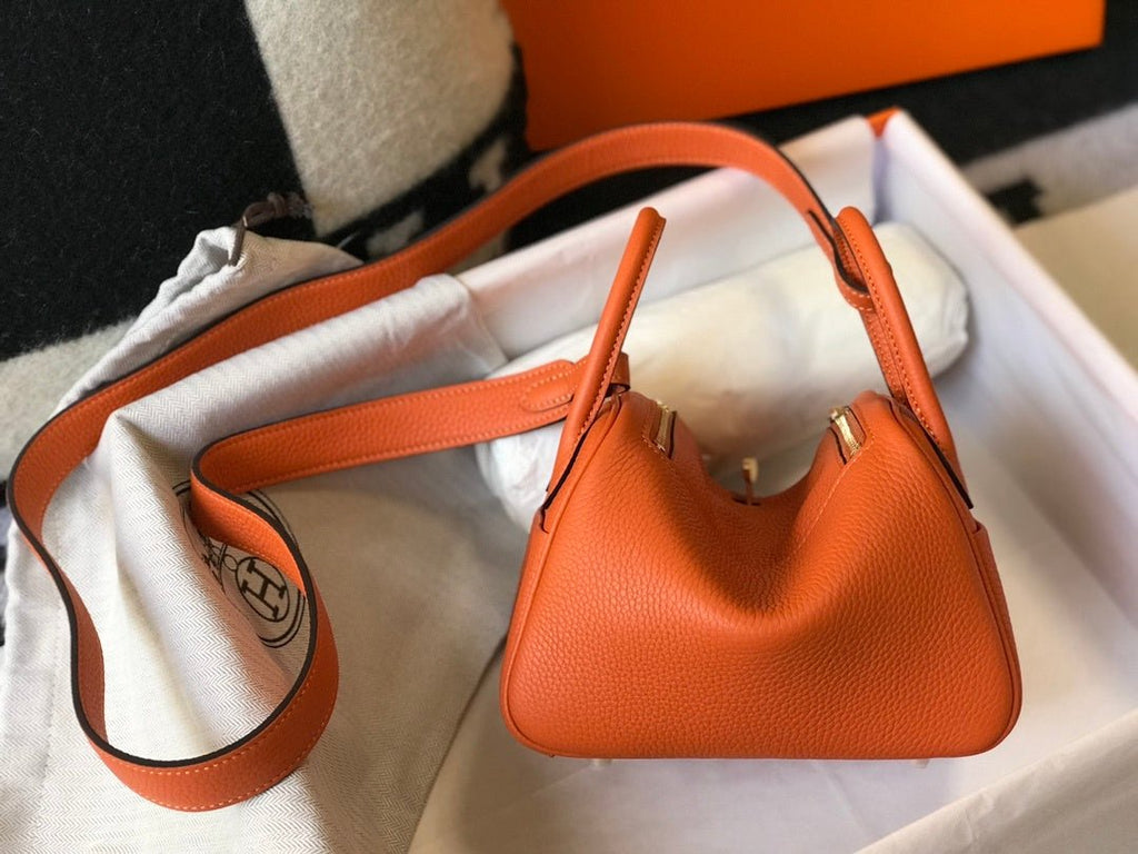 Hermes Lindy Mini Clemence Bag Orange For Women, Women’s Handbags, Shoulder And Crossbody Bags 7.5in/19cm