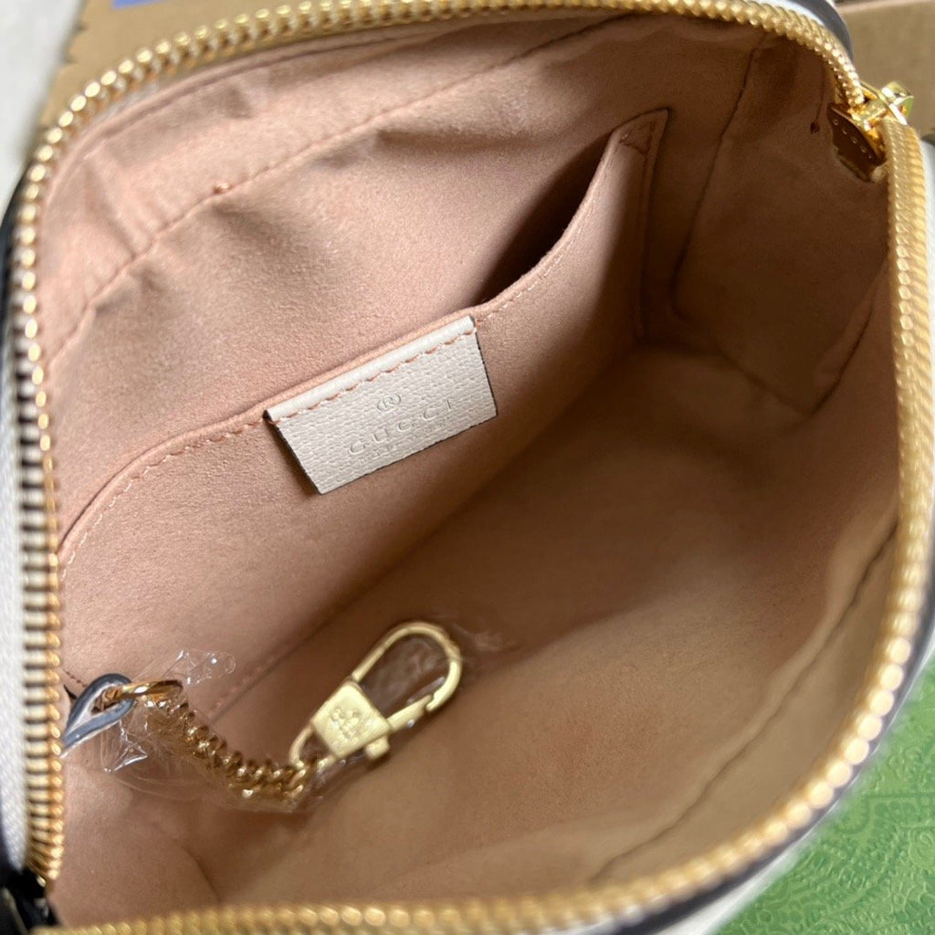 Gucci Ophidia Mini GG Bag Beige And Ebony GG Supreme Canvas, With White For Women 7in/17.5cm