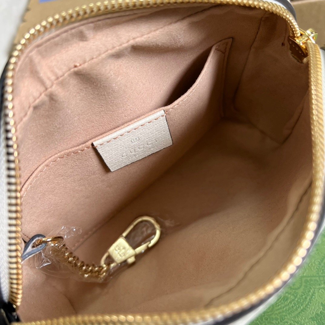 Gucci Ophidia Mini GG Bag Beige And Ebony GG Supreme Canvas, With White For Women 7in/17.5cm