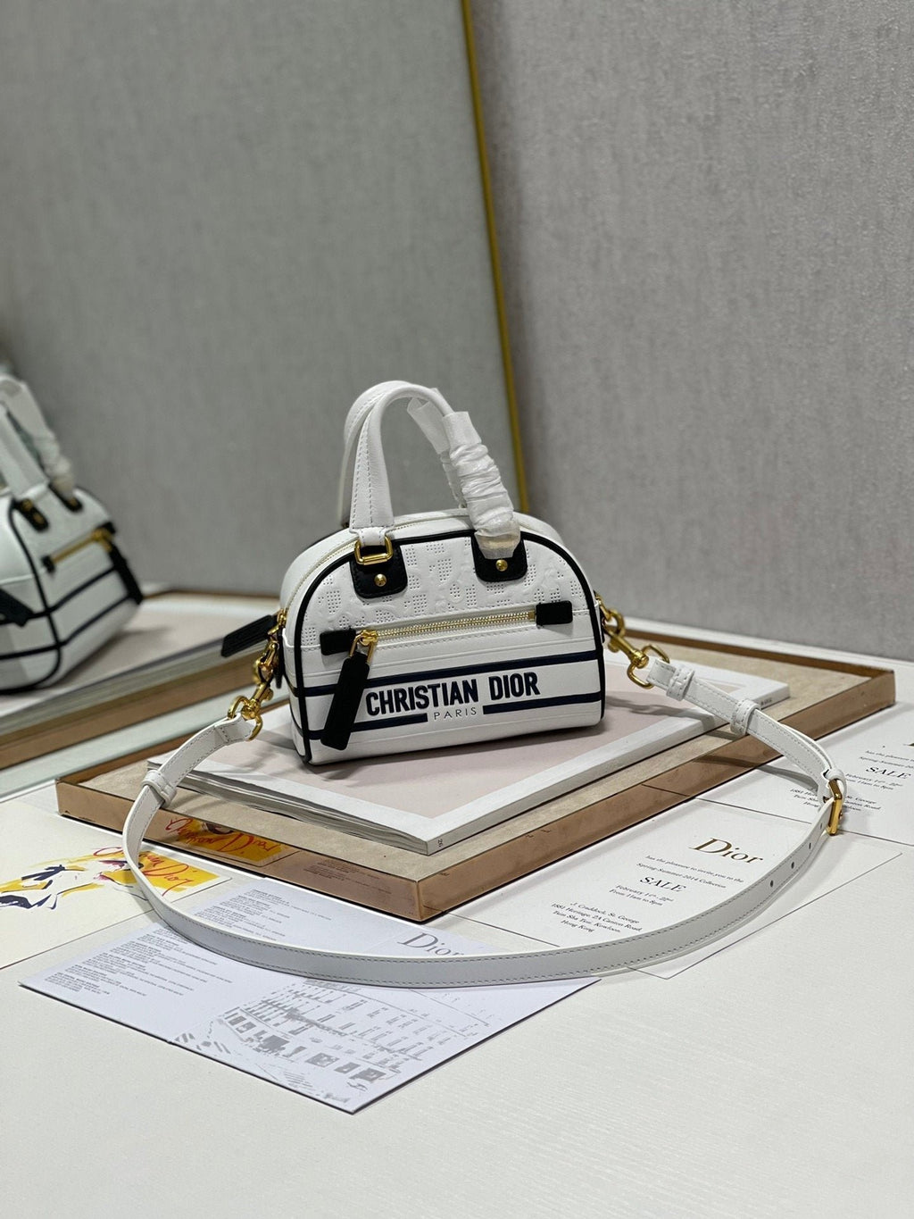 Christian Dior Mini Vibe Zip Bowling Bag 17cm White
