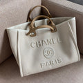 Chanel Deauville Tote 40cm Tweed Bag with Pearl Embroidery Spring/Summer Collection White