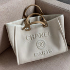 Chanel Deauville Tote 40cm Tweed Bag with Pearl Embroidery Spring/Summer Collection White