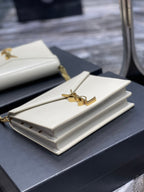 Saint Laurent Cassandra Medium Chain Bag In Grain De Poudre Embossed 22cm White