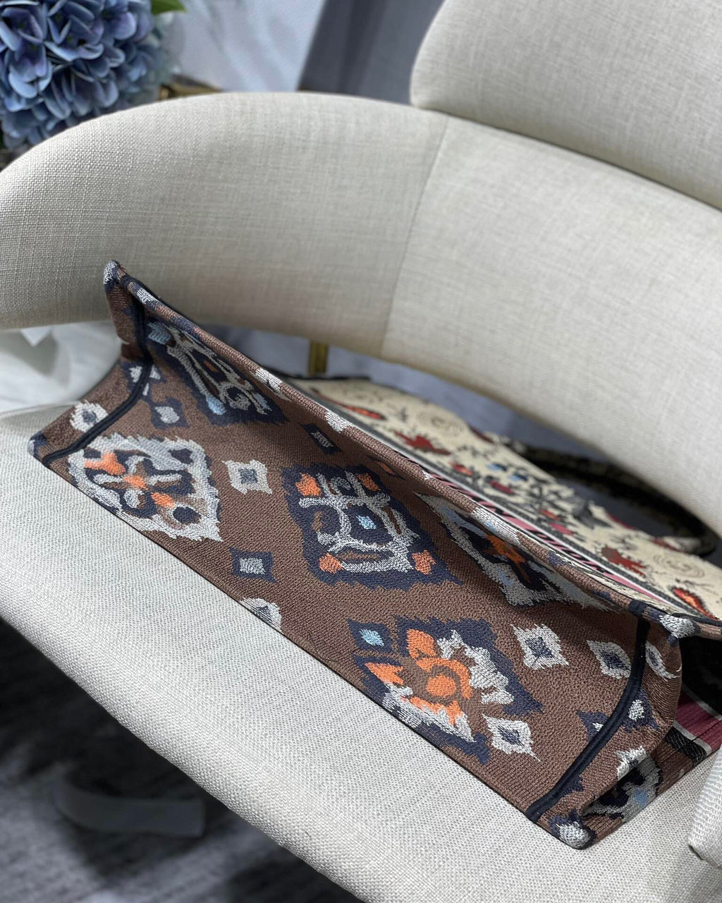Christian Dior Multicolor Book Tote Flowers Embroidery 42cm