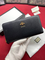 Bee Detailed Hammered Leather Black Clutch 19cm