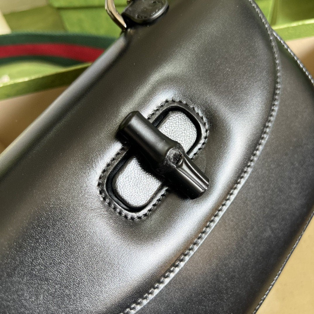 Gucci Bamboo 1947 Small Top Handle Bag Black For Women 8.3in/21cm