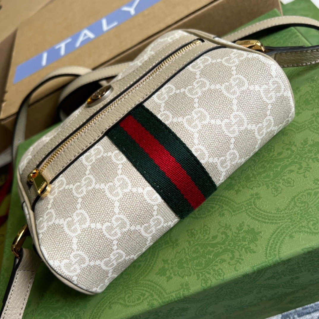 Gucci Ophidia Mini GG Bag Beige And Ebony GG Supreme Canvas, With Beige For Women 7in/17.5cm