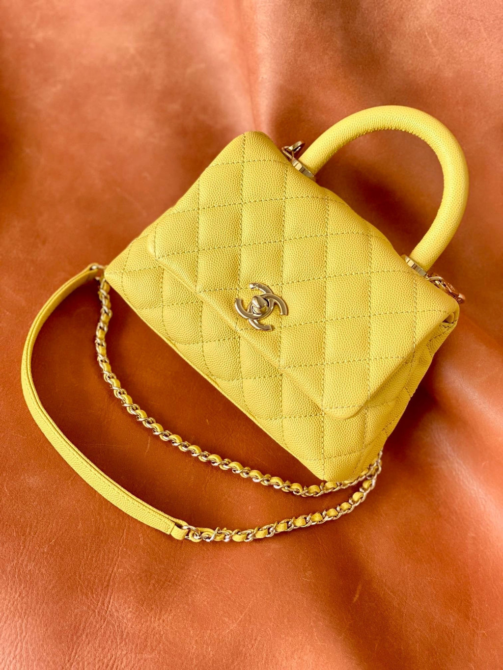 Chanel Flap Bag With Top Handle 19cm Yellow