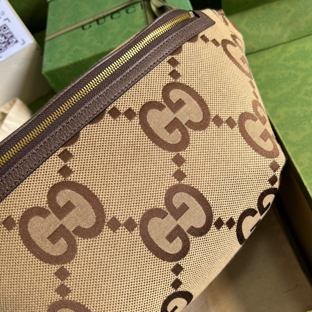 Gucci Jumbo GG Belt Bag Camel And Ebony Jumbo GG Canvas For Women 15.3in/39cm