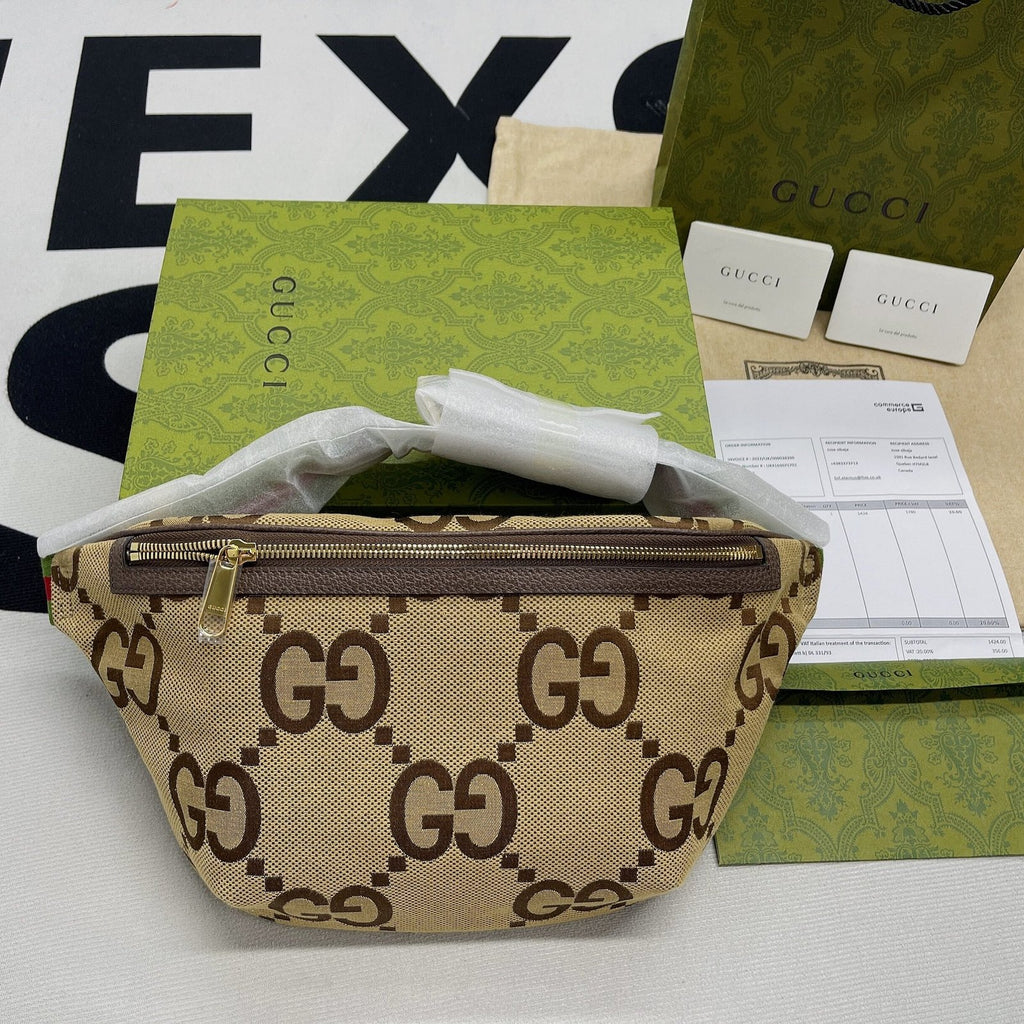 Gucci Jumbo GG Belt Bag Camel And Ebony Jumbo GG Canvas For Women 15.3in/39cm