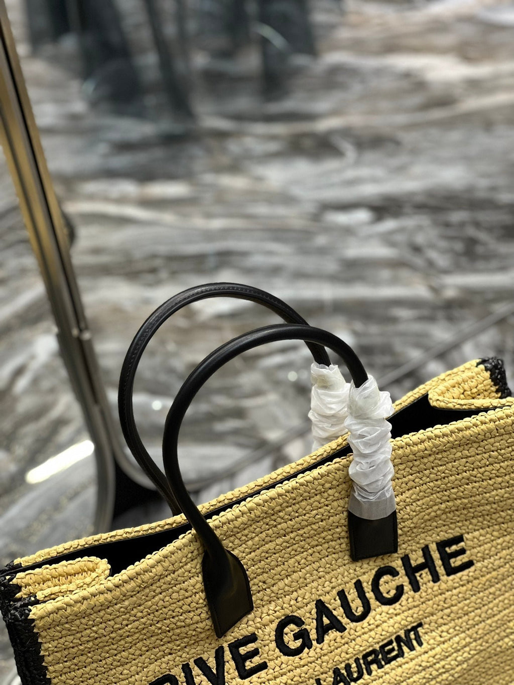 Saint Laurent Rive Gauche Tote Bag In Raffia 48cm