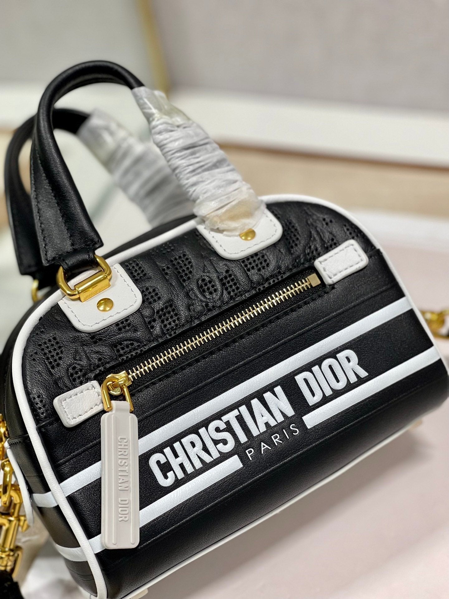 Christian Dior Mini Vibe Zip Bowling Bag 17cm Black
