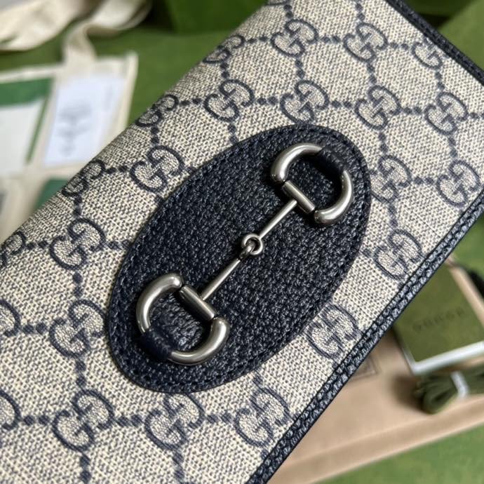 Gucci Horsebit 1955 Wallet With Chain Beige And Blue For Women 7.5in/19cm