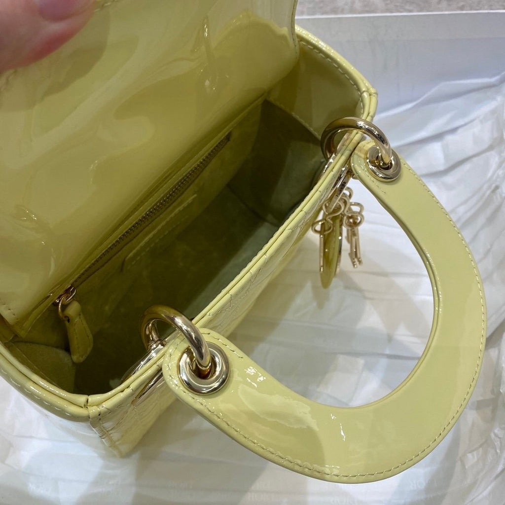 Christian Dior Lady Dior Bag Gold Hardware 17cm Yellow