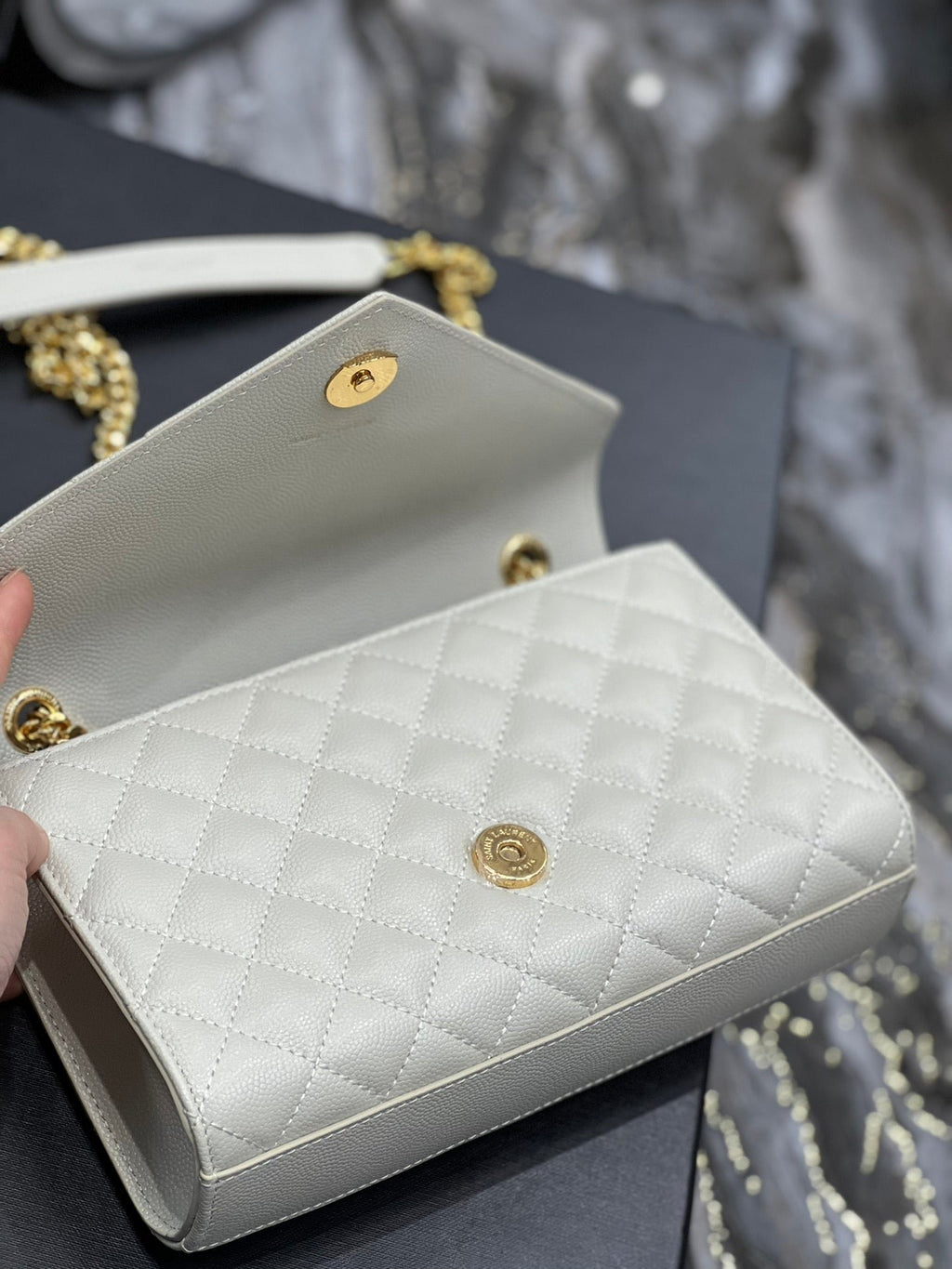 Saint Laurent Small Bag In Mix Matelasse 21cm Beige