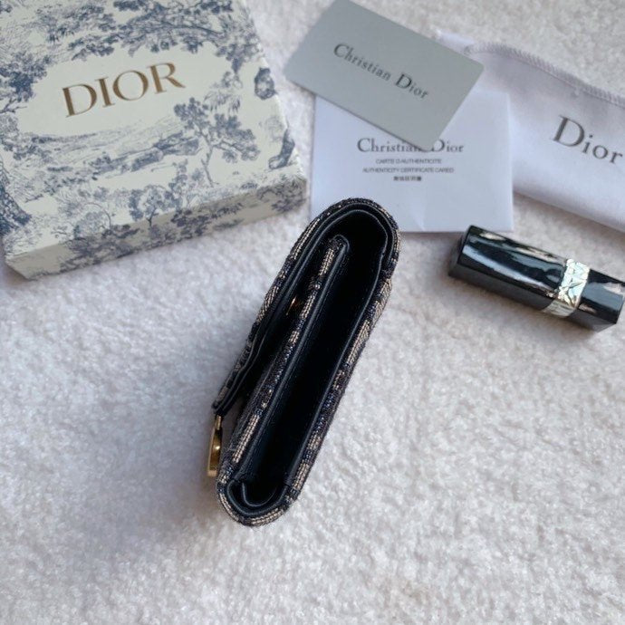 Christian Dior Saddle Blue Flap Card Holder 11cm