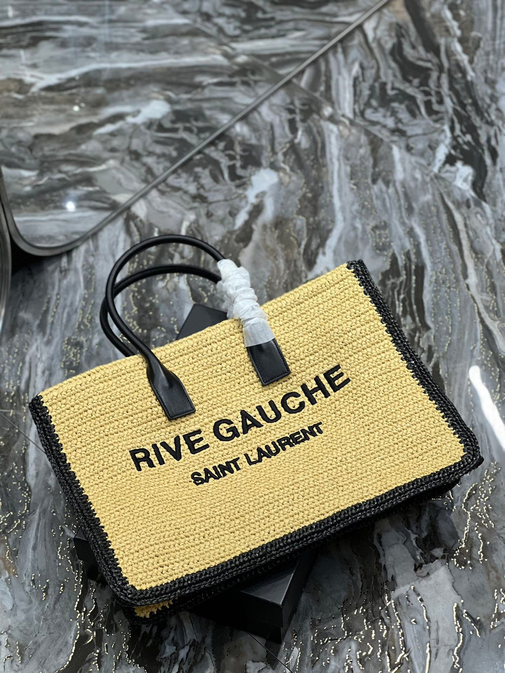 Saint Laurent Rive Gauche Tote Bag In Raffia 48cm