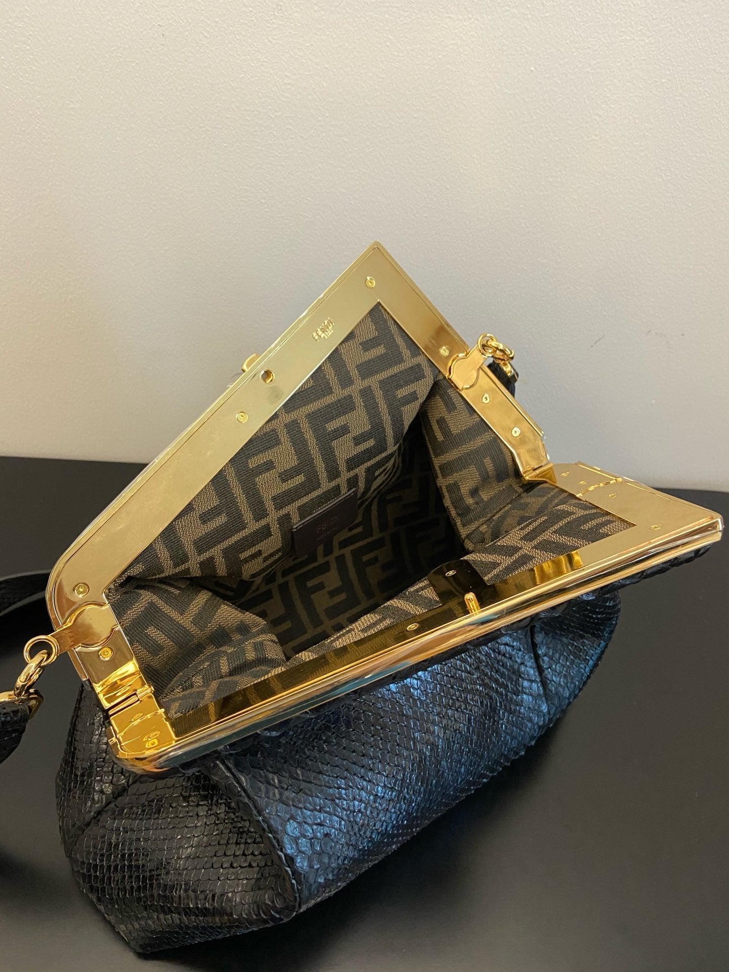 Fendi First Small Python Bag 26cm Black